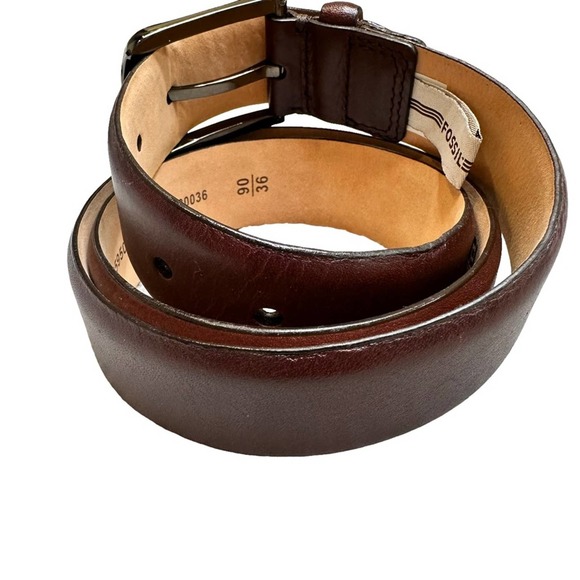 Fossil Mens Belt Leather Brown Top Grain Leather 90/36 - Picture 3 of 9